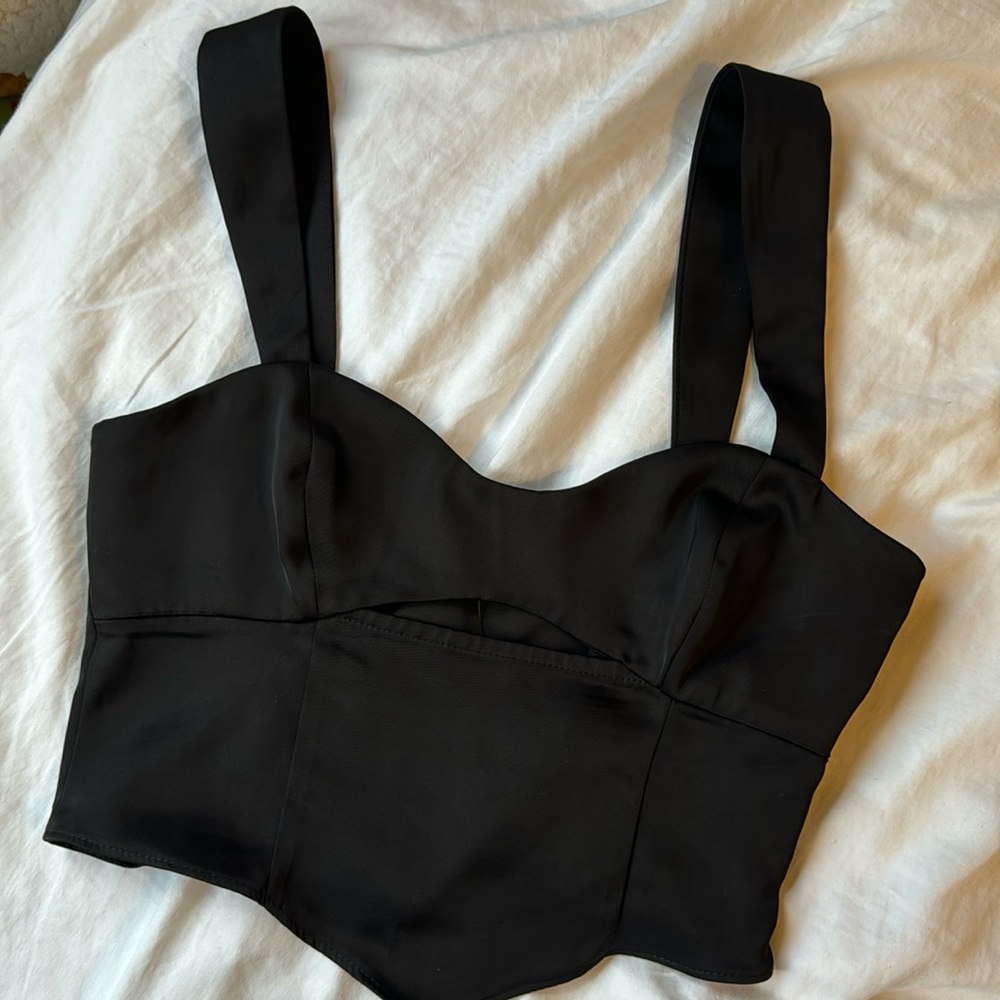 Top shop Silk Black Tank with Front Opening and Design